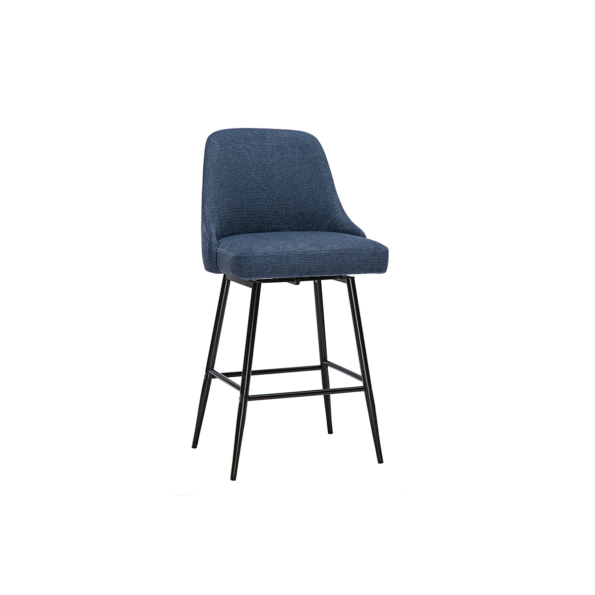 Tabourets de bar pivotants 360° en tissu chenille bleu foncé et métal H66 cm (lot de 2) HASTA