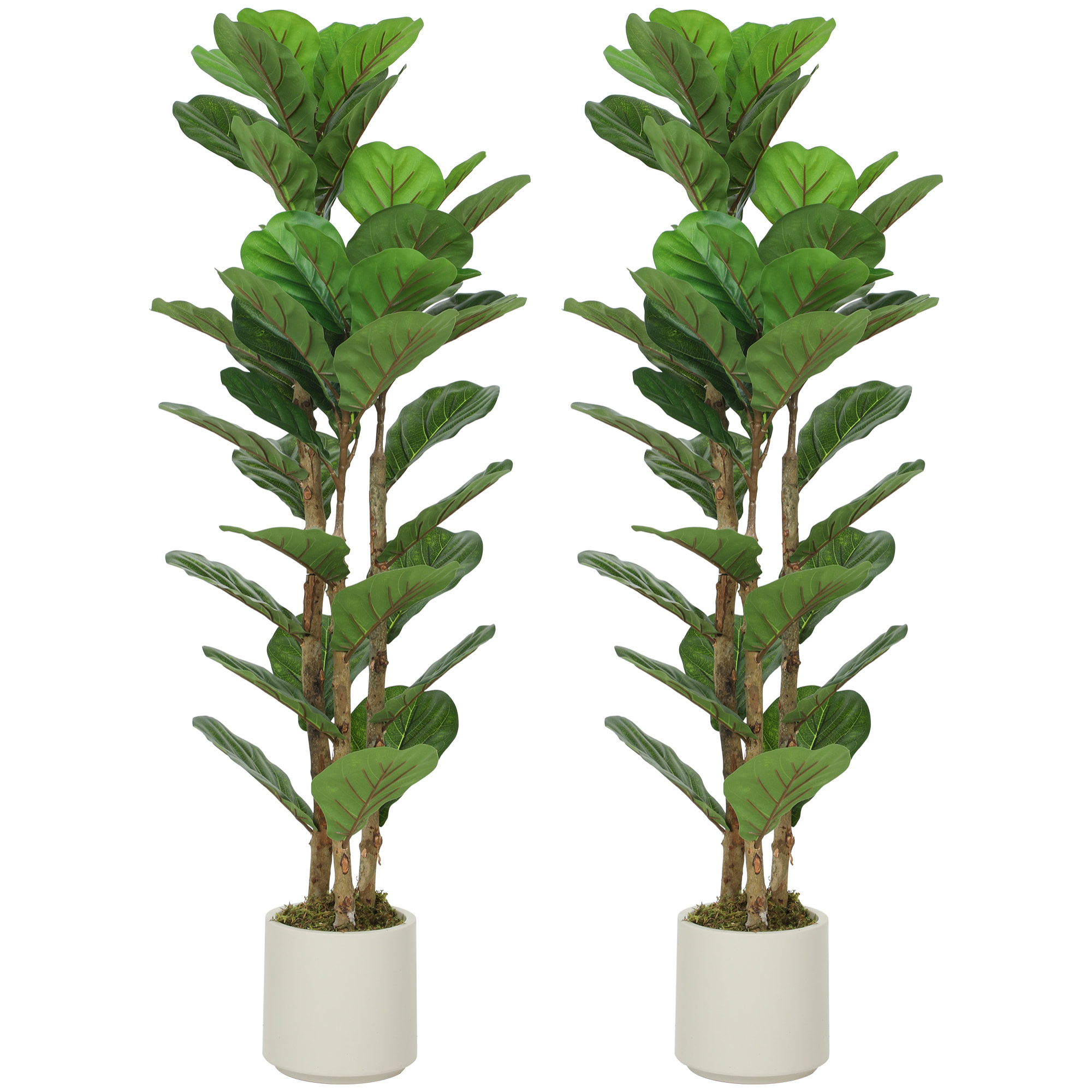 Lot de 2 plantes artificielles figuier lyre H.1,2 m vrais troncs 45 feuilles grand réalisme