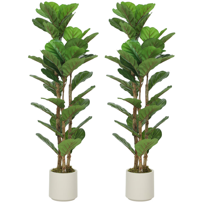 Lot de 2 plantes artificielles figuier lyre H.1,2 m vrais troncs 45 feuilles grand réalisme