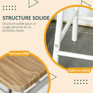 Ensemble table de bar 2 tabourets avec étagère à barreaux métal blanc effet bois clair
