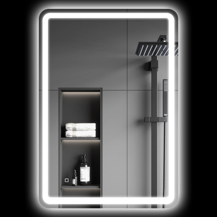 Espejo de Baño con Luces LED, 70x100 cm, Espejo de Pared, 3 Colores de Luz, Brillo Regulable, Función Antivaho, Función de Memoria, Interruptor Táctil, IP44, Horizontal/Vertical