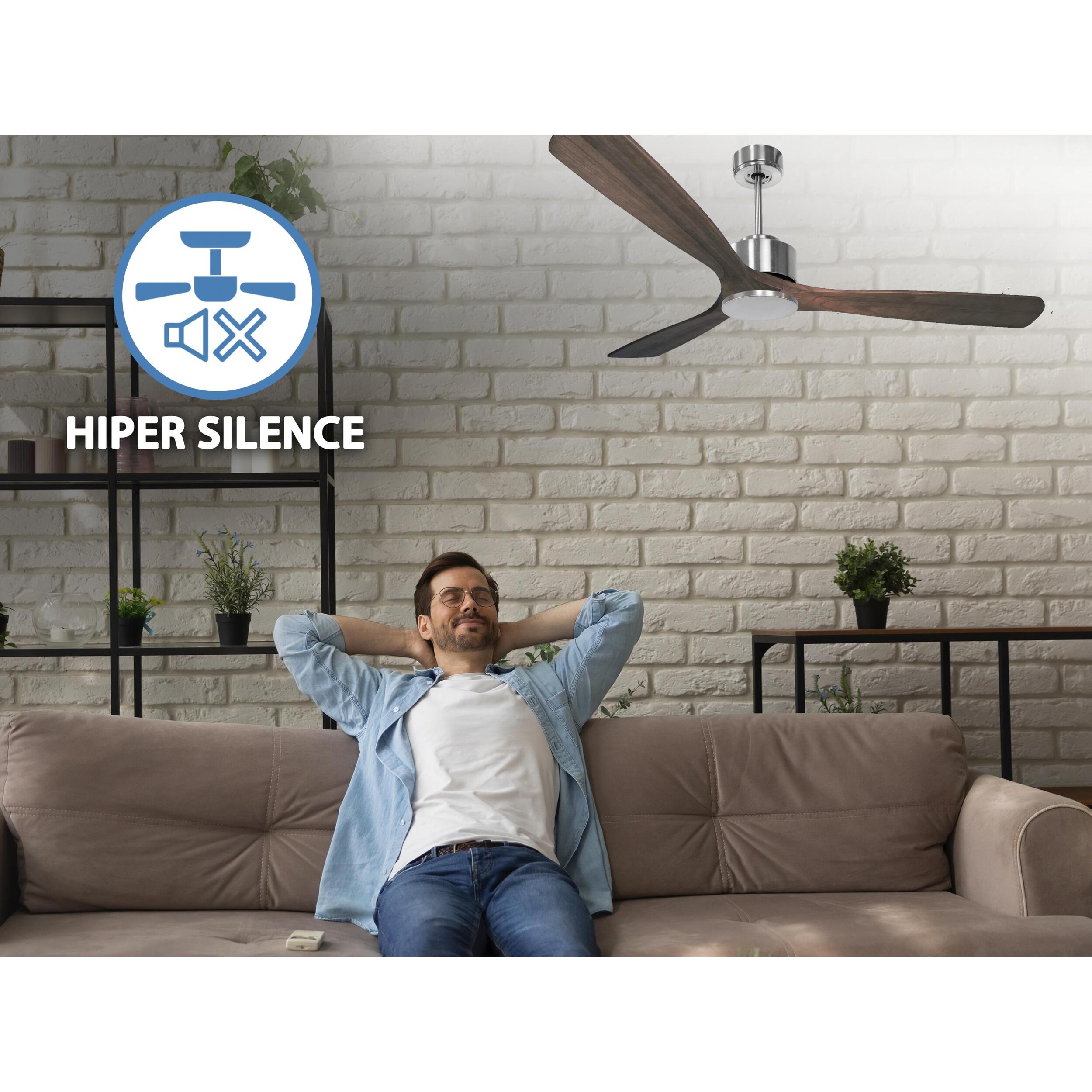 Ventilateur de plafond Réversible  Thermostat Wifi Moteur à courant continu Toits en pente Télécommande Hypersilence Mémoire Shopify Vendible (AUTOMATIQUE) 40   W argent