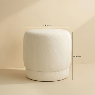 Pouf en tissu bouclette beige et structure en bois  MALO
