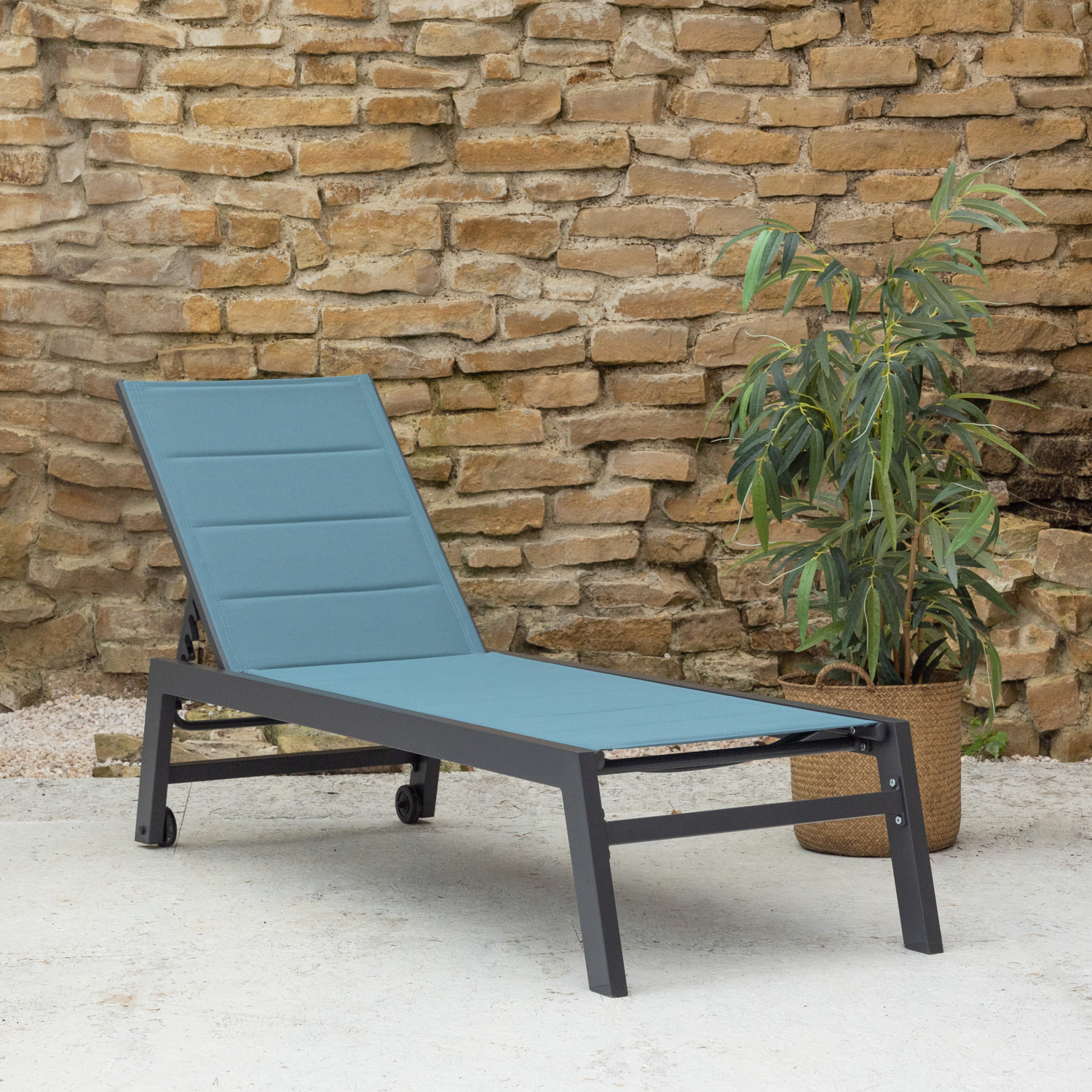 Bain de soleil BARBADOS en textilène bleu gris - aluminium anthracite