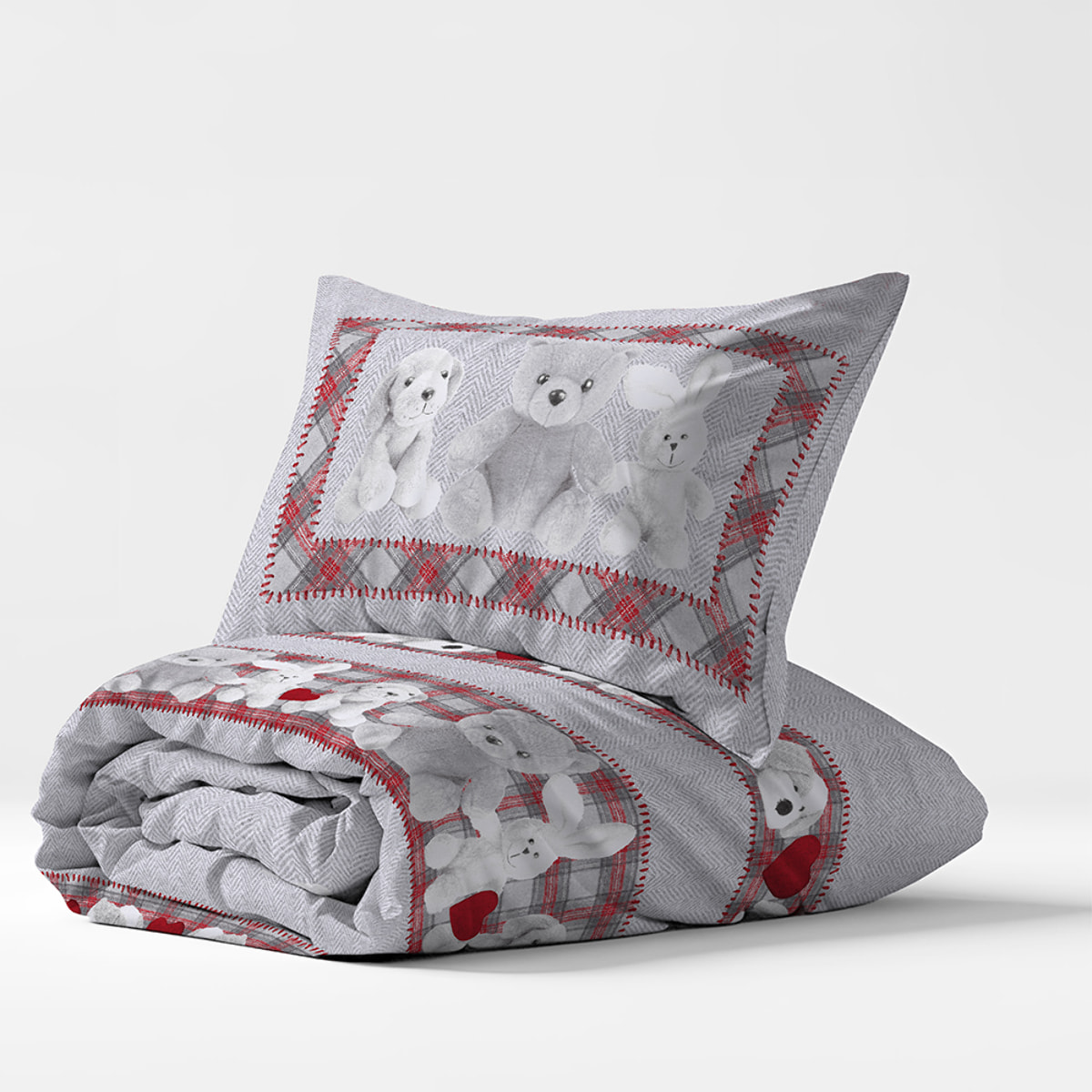 Parure copripiumino peluche rosso 100% cotone