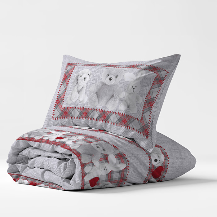 Parure copripiumino peluche rosso 100% cotone