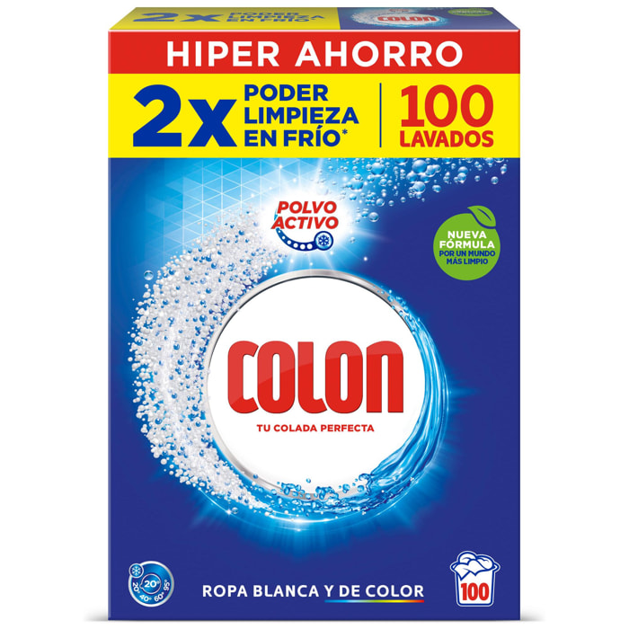 Colon Polvo Activo - Detergente para lavadora, adecuado para ropa blanca y de color, formato polvo - 100 dosis, 5 kg