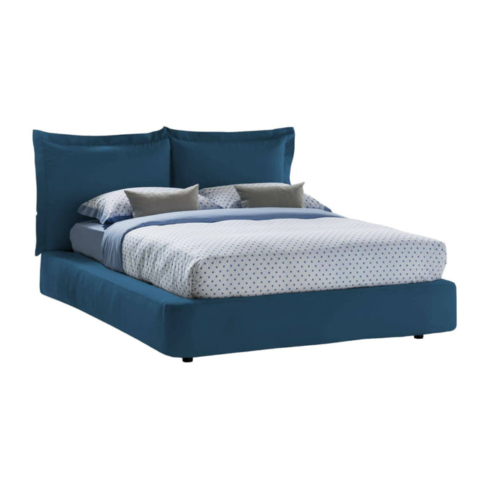 Letto matrimoniale Cornelia, Letto contenitore con rivestimento in tessuto, 100% Made in Italy, Apertura frontale, adatto per materasso 160x190 cm, Blu