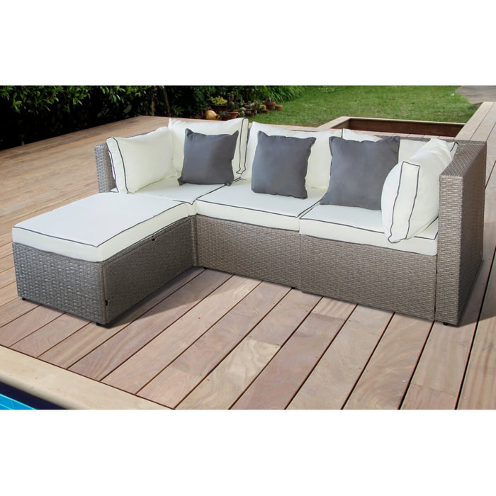 Salon de jardin bas en résine tressée "Kuba" - 3 places - Gris