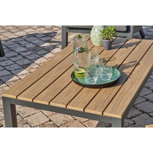 KOMMOS - Salon de jardin 5 pl en alu et plateau composite effet bois