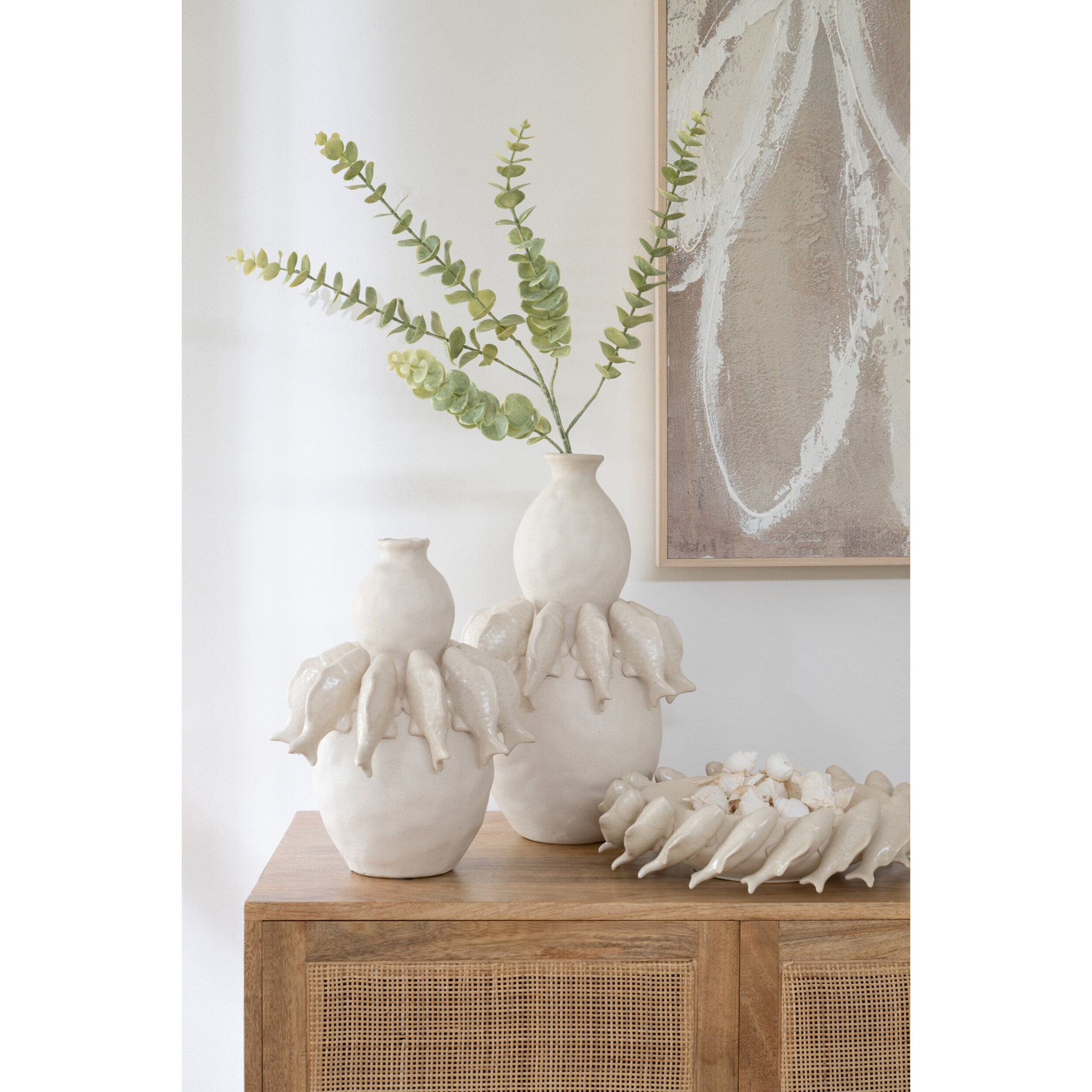 J-Line Vase Poisson - céramique - blanc cassé - large