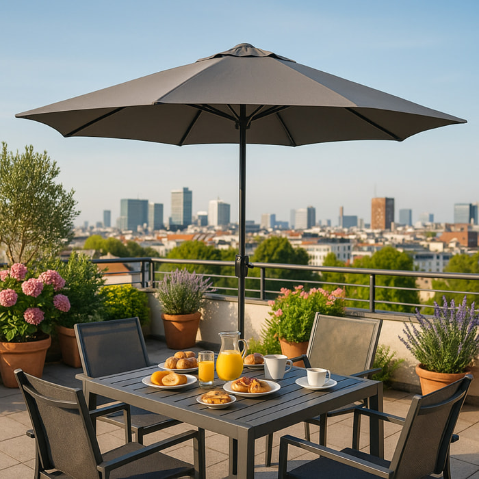 Parasol droit rond Ø 3 m gris PORTO
