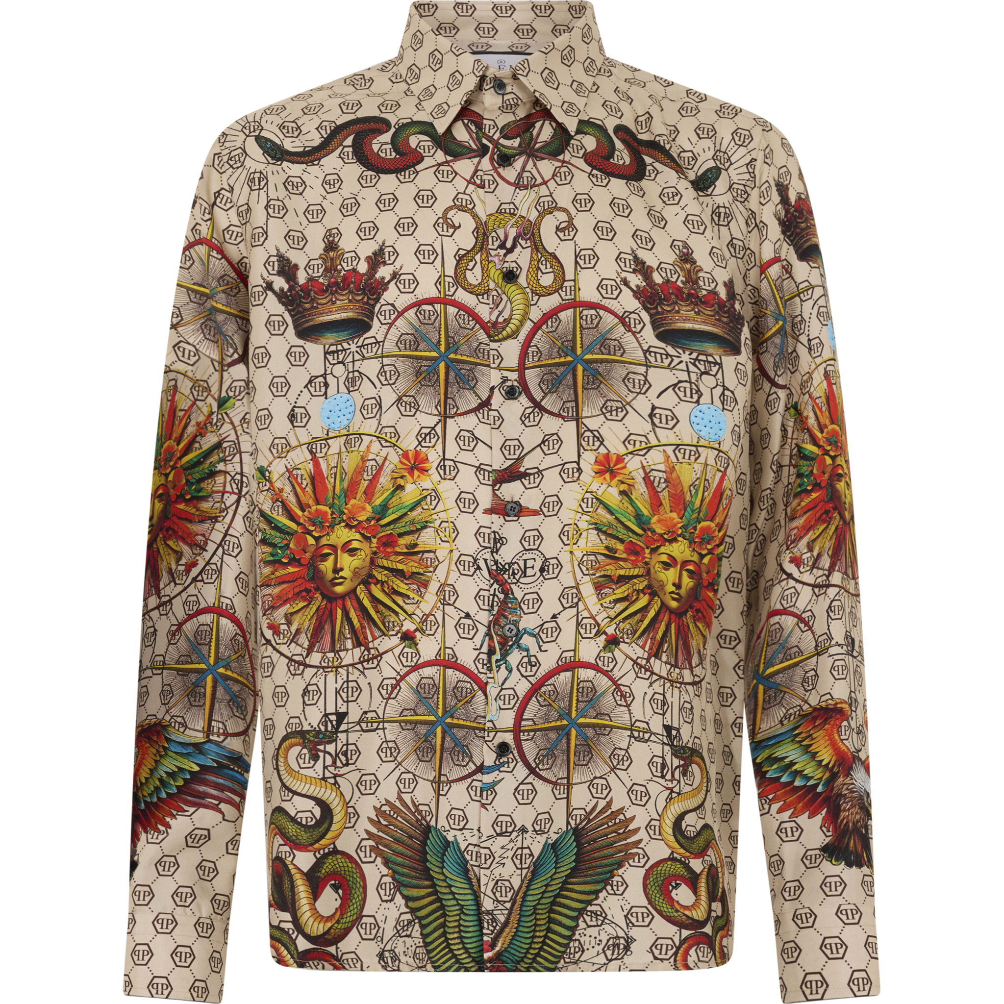 PHILIPP PLEIN Silk Pajamas Shirt Monogram Tattoo