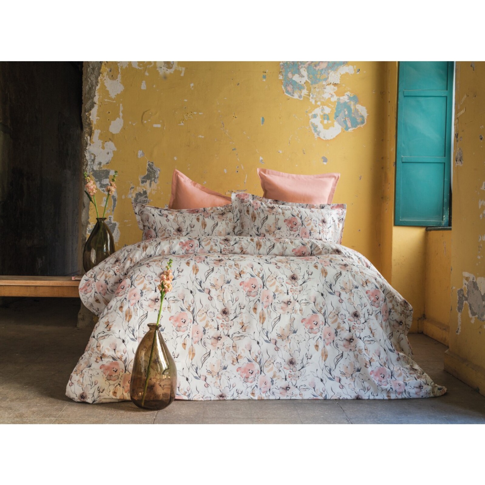 Parure housse de couette 240x220 cm et 2 taies d'oreiller 63x63cm satin de coton imprimé