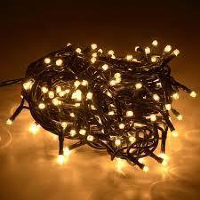 Stringa luci 180 LED decorative da esterno ed interno, 8 giochi luci, Cavo luci natalizie, Decorazioni Natale, Filo Verde 8,95 m, Luci bianche calde