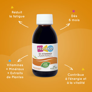 PEDIAKID - 22 Vitamines et Oligo-Éléments - Complément Alimentaire Naturel - Formule Exclusive au Sirop d'Agave - Optimise les Apports en Vitamines et Minéraux - Lot de 3 flacons 125ml