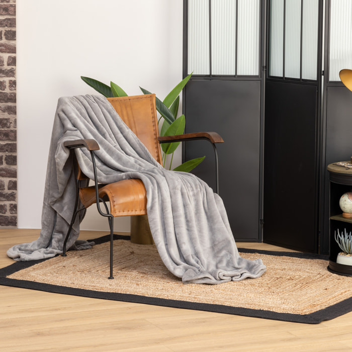 Plaid uni en flanelle - gris 180x230 cm