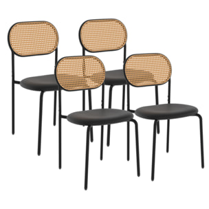 Chaises Clarisse noires et dossier cannage  - lot de 4