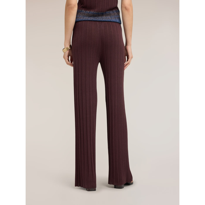 Motivi - Pantaloni palazzo plissé in maglia di viscosa lurex - Marrone
