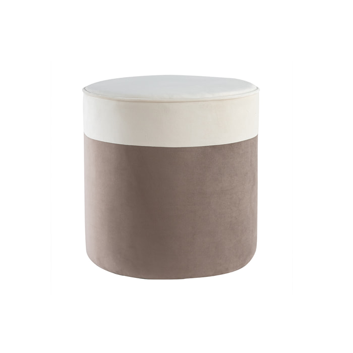 Pouf design bicolore en tissu velours blanc crème et taupe D40 cm DAISY