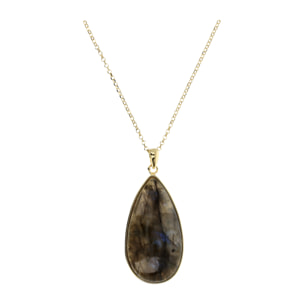 Collana in Argento 925 placcato Oro Giallo 18Kt con Catena Rolo e Pendente a Goccia in Labradorite