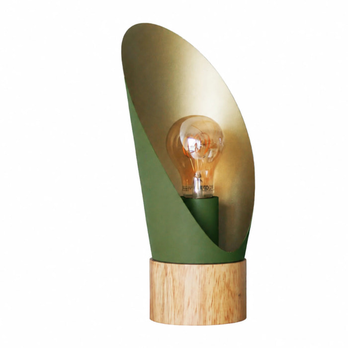 Lampe à poser en métal vert olive et bois H30 cm - Spoon