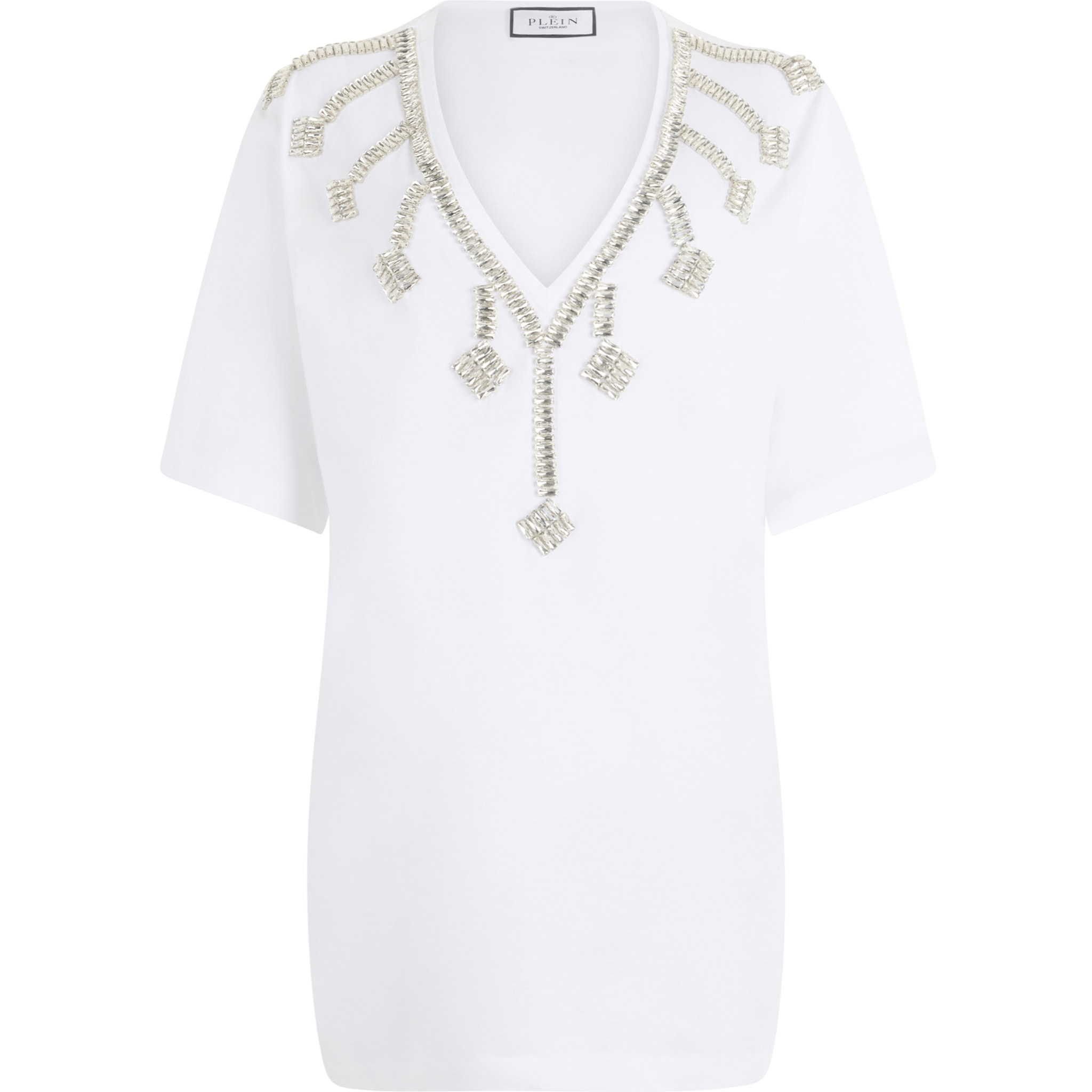 PHILIPP PLEIN V-Neck T-Shirt Dress Crystal Fringes