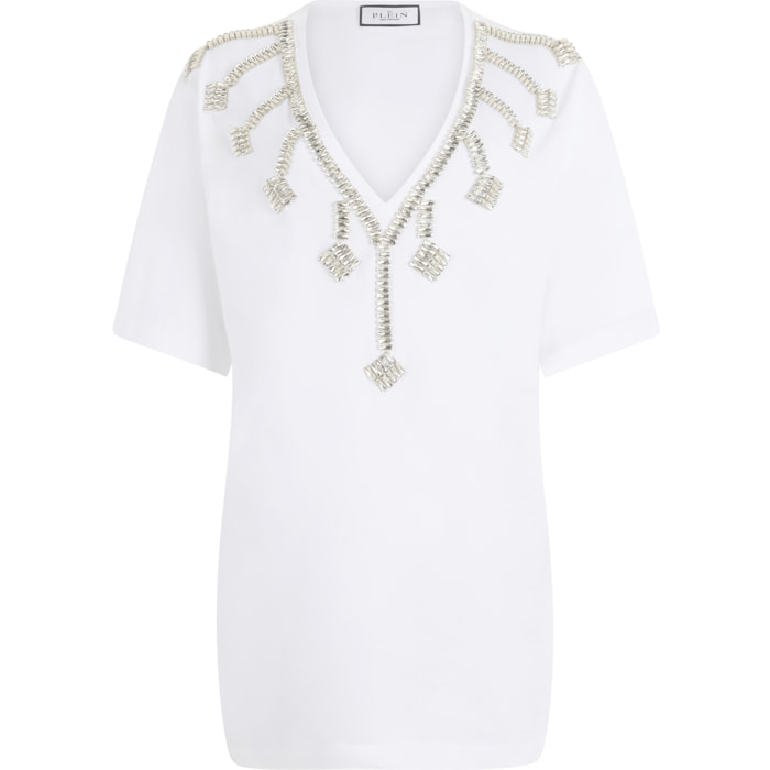 PHILIPP PLEIN V-Neck T-Shirt Dress Crystal Fringes