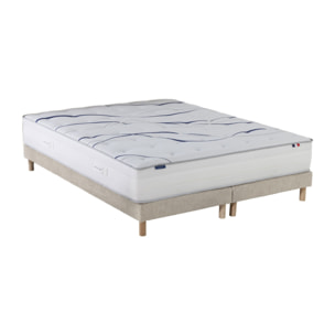 Ensemble matelas mousse HD SERENA + sommier, chenille bouclettes Crème