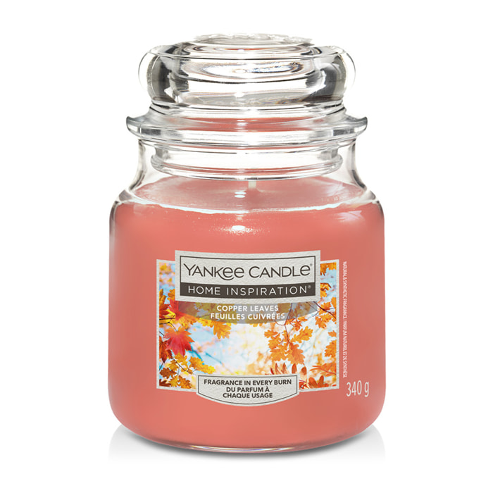 CANDELA IN GIARA MEDIA COPPER LEAVES