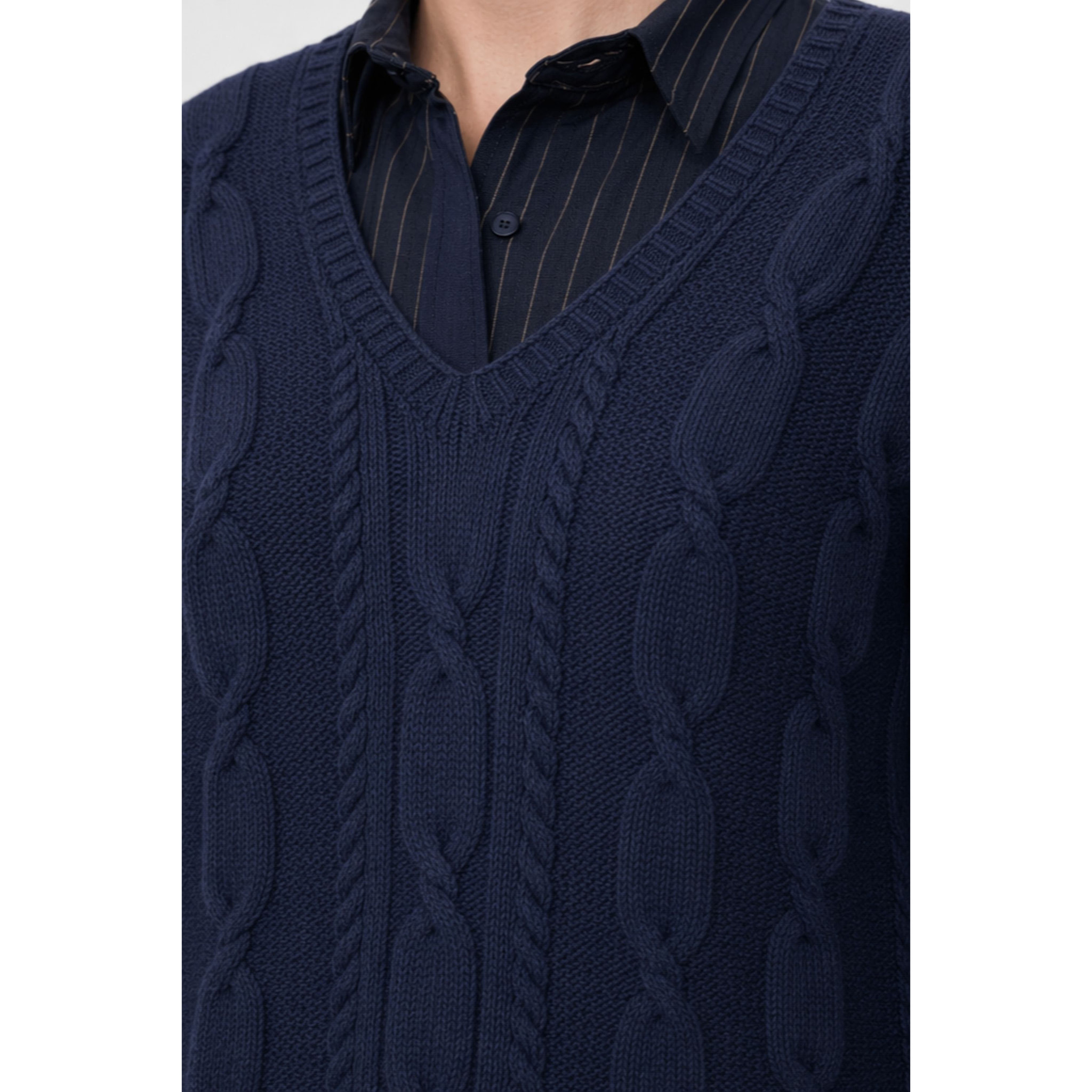 Kocca - Maglia da donna a trecce con maniche lunghe e scollo a V Donna