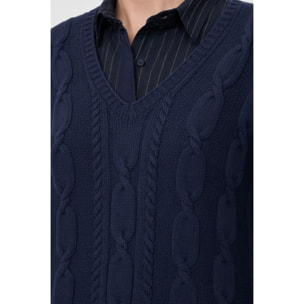 Kocca - Maglia da donna a trecce con maniche lunghe e scollo a V Donna