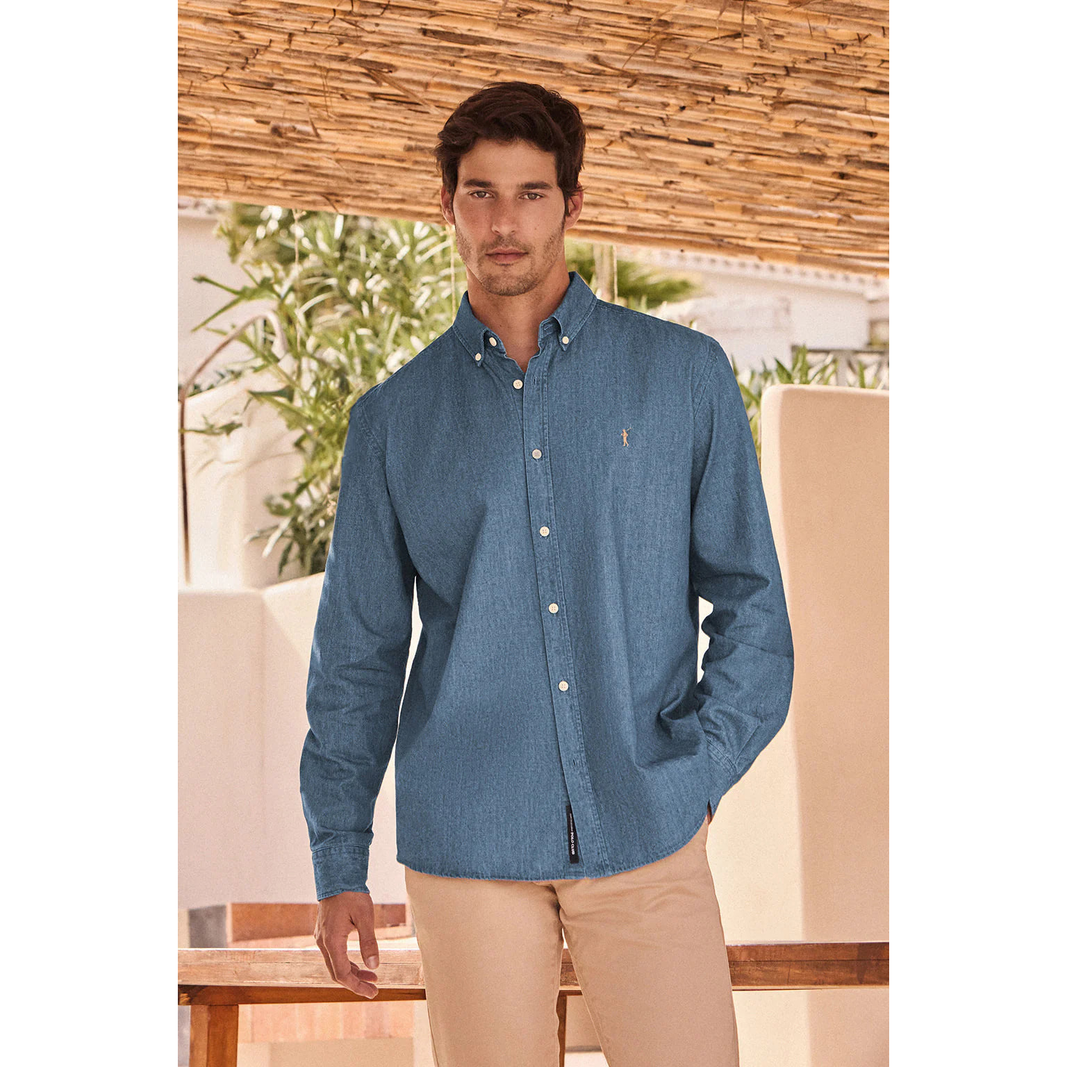 Camicia denim regular fit con logo Rigby Go