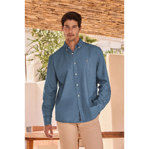 Camicia denim regular fit con logo Rigby Go