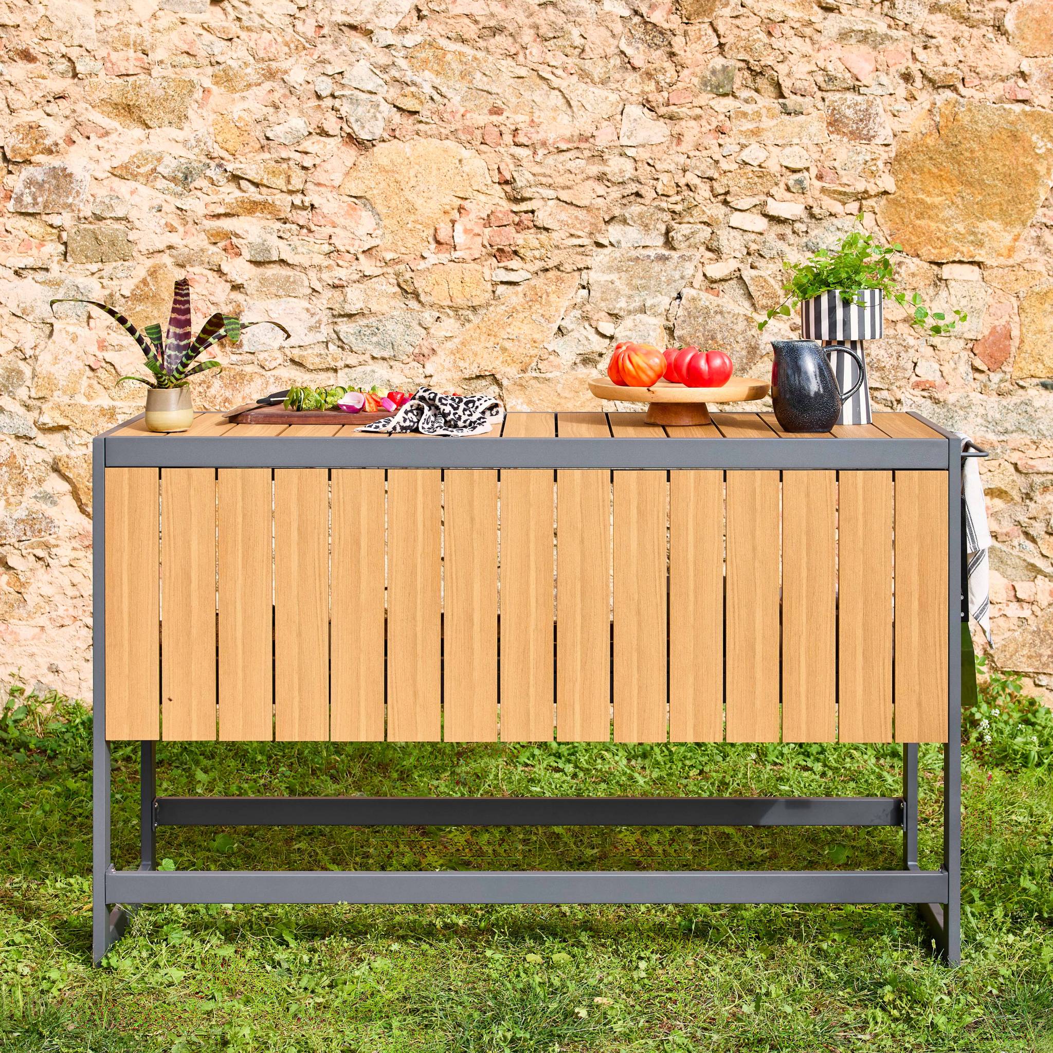 Cuisine extérieure aluminium et polywood ALBI. anthracite. L 151 x P 50 x H 91 cm