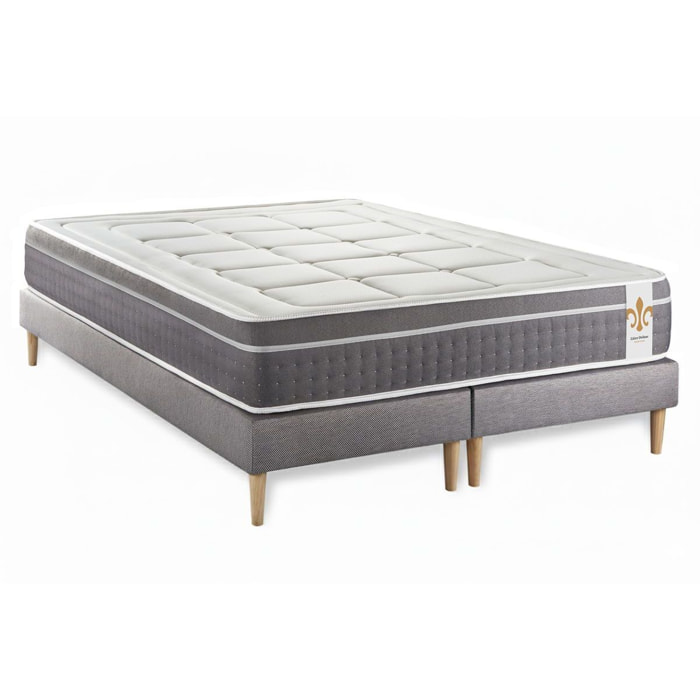 Ensemble Matelas Trente - 30cm - Ressorts ensachés et mémoire de forme - Confort d'exception - Sommier Tapissier Gris