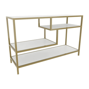 Mobile porta TV Dplizzar, Credenza da soggiorno, Armadio basso per TV, Base parete attrezzata, 120x39h75 cm, Oro e Bianco