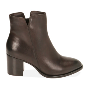Ankle boots testa di moro in pelle, tacco 6,5 cm