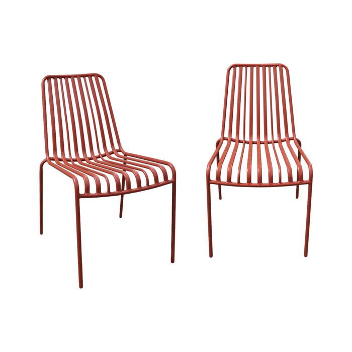 Lot de 2 chaises de jardin FLORIDA terracotta empilable en acier. L 59 x P 47.5 x H 78 cm