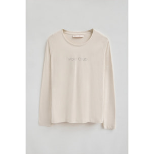 Maglietta ecrù a maniche lunghe con brillantini Polo Club