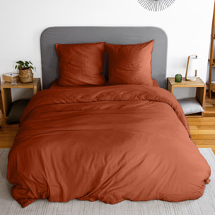 Parure de lit microfibre lavée 2 places terracotta LUNA