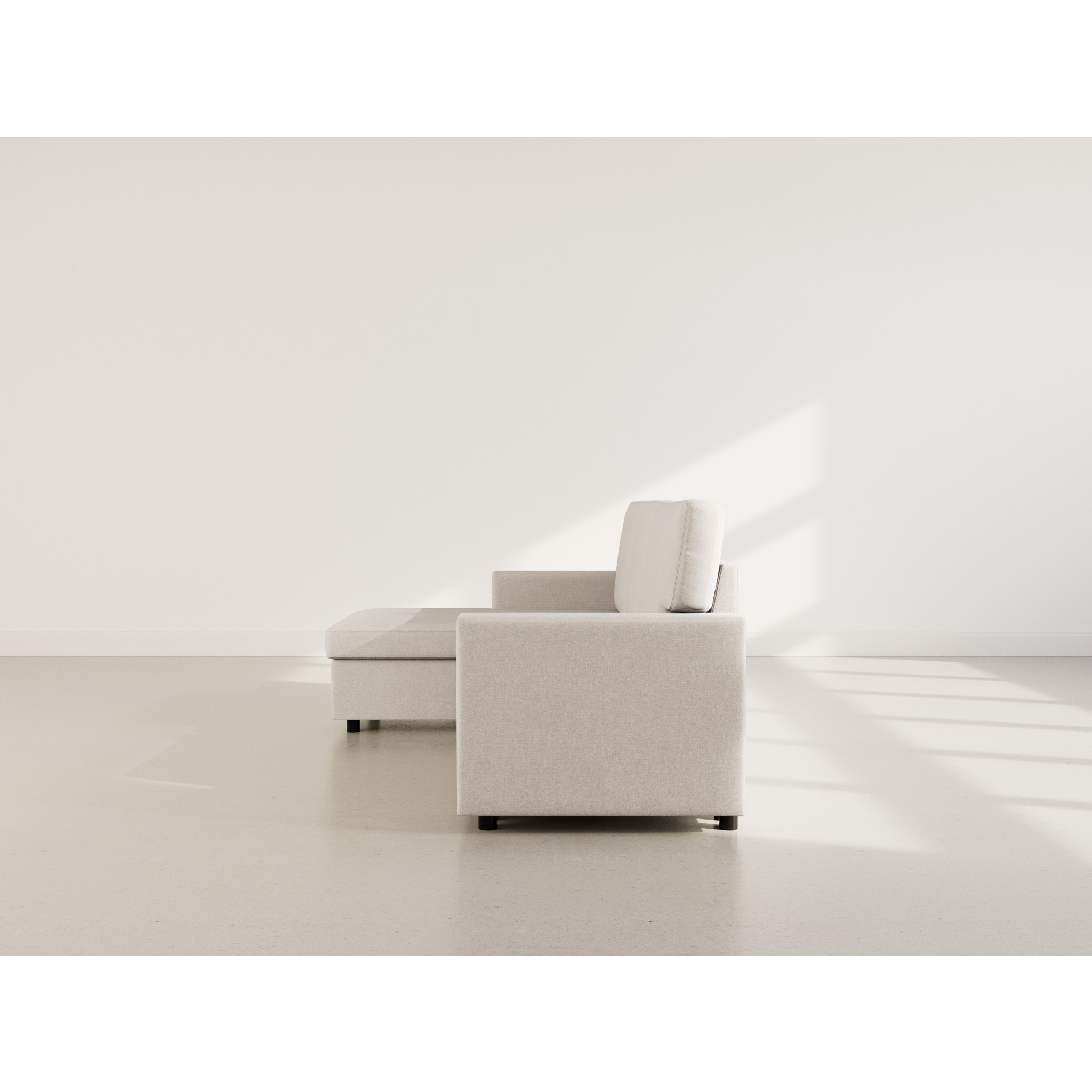 Meiya - canapé d'angle réversible 4 places convertible avec coffre en tissu - Beige