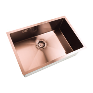 Timeless Évier de cuisine sous plan inox 304, 1 bac, 68x45x21 cm, Cuivre brossé PVD