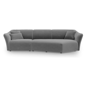 Canapé d'angle droit modulable "Tokyo" 5 places en velours gris clair