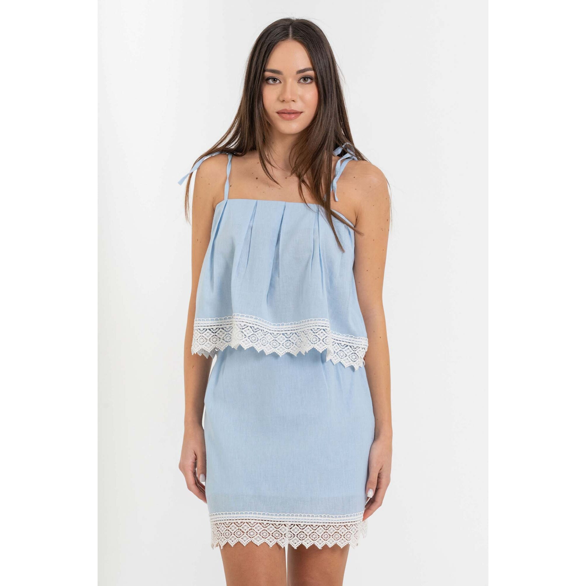 Kocca - Top da donna in cotone con pizzo e spalline da annodare Donna