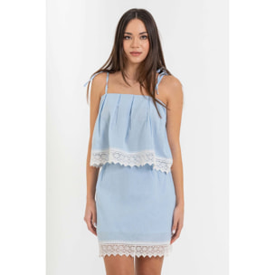 Kocca - Top da donna in cotone con pizzo e spalline da annodare Donna