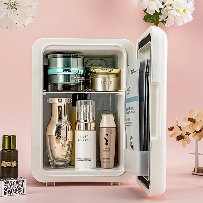 Refrigerador de belleza, mini nevera para maquillaje portátil de 6 litros. Modo frío y modo calor. Alimentación USB.