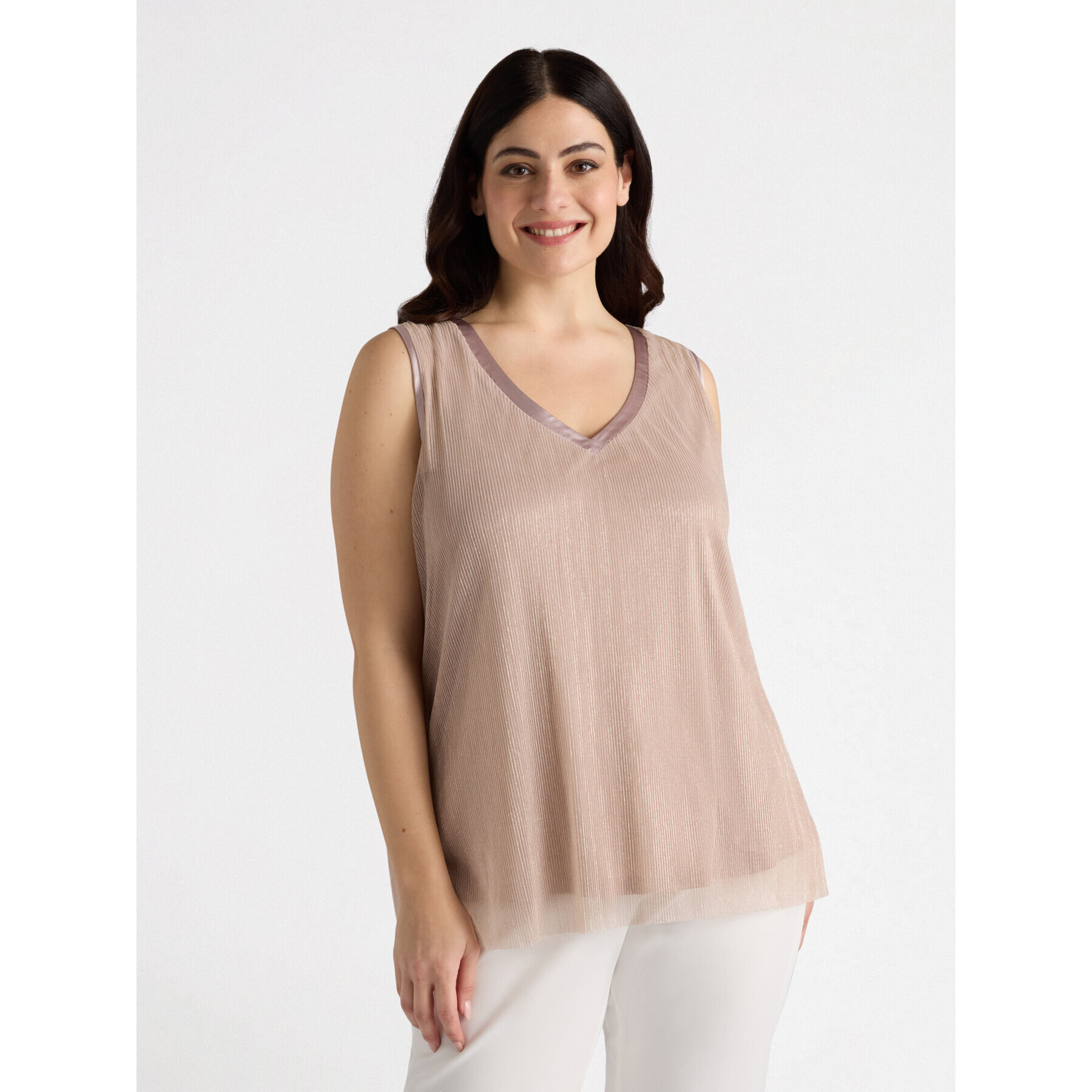 Fiorella Rubino - Top de lúrex con escote de pico - Rosa cipria