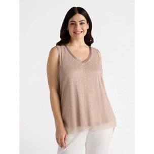 Fiorella Rubino - Top de lúrex con escote de pico - Rosa cipria