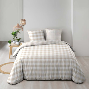 Parure de lit 3 pièces en coton à carreaux housse + taies - Naturel